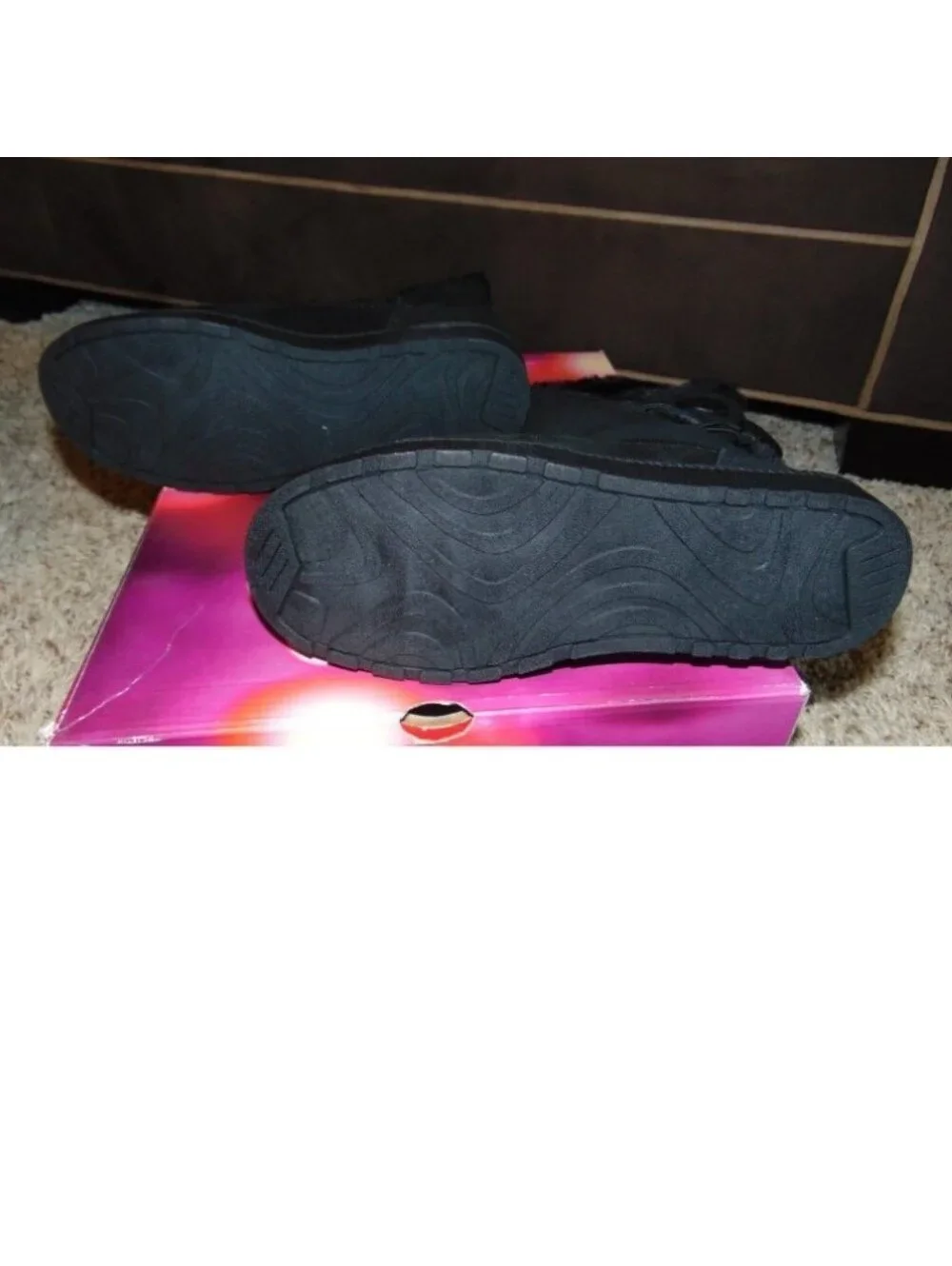 SO Winter Boots 7 Womens Black Mid Calf Pull On Plush Suede Button Fx Fur Trim